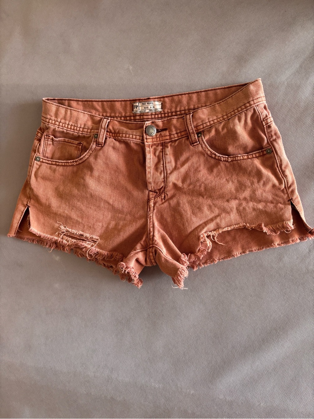 Free People Rust Orange Distressed Denim Shorts
